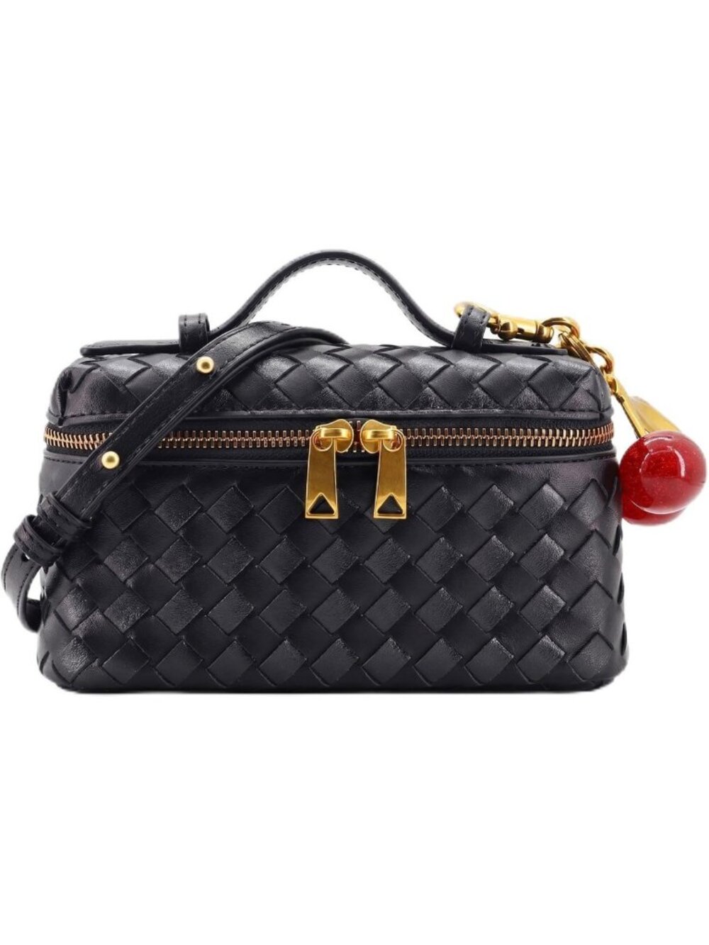 Chic Small Woven Crossbody Bag for Women | Mini Leather Clutch with Cherry Charm